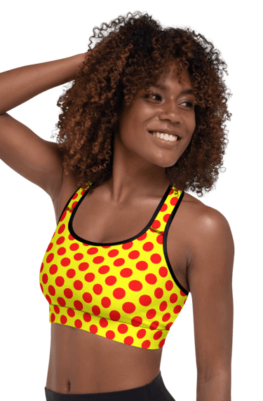 Red Polka Dots on Yellow Padded Sports Bra product image (2)