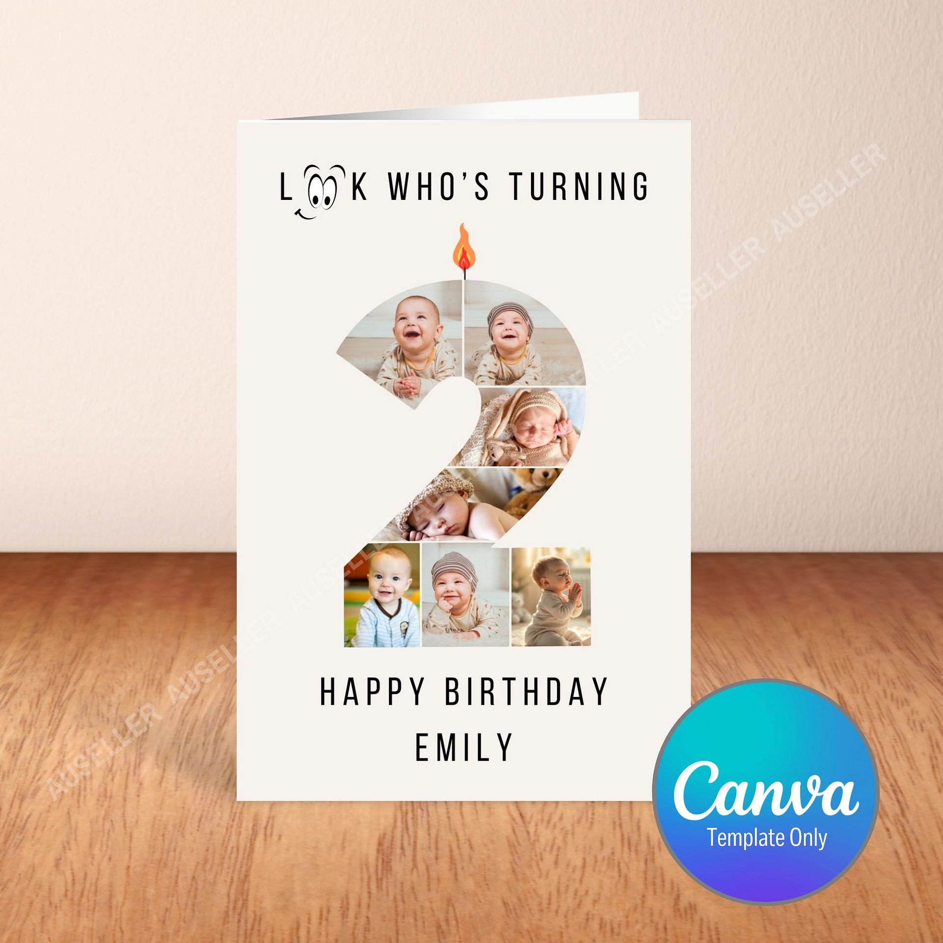 2nd Birthday Number Photo Card Canva Template product image (1)