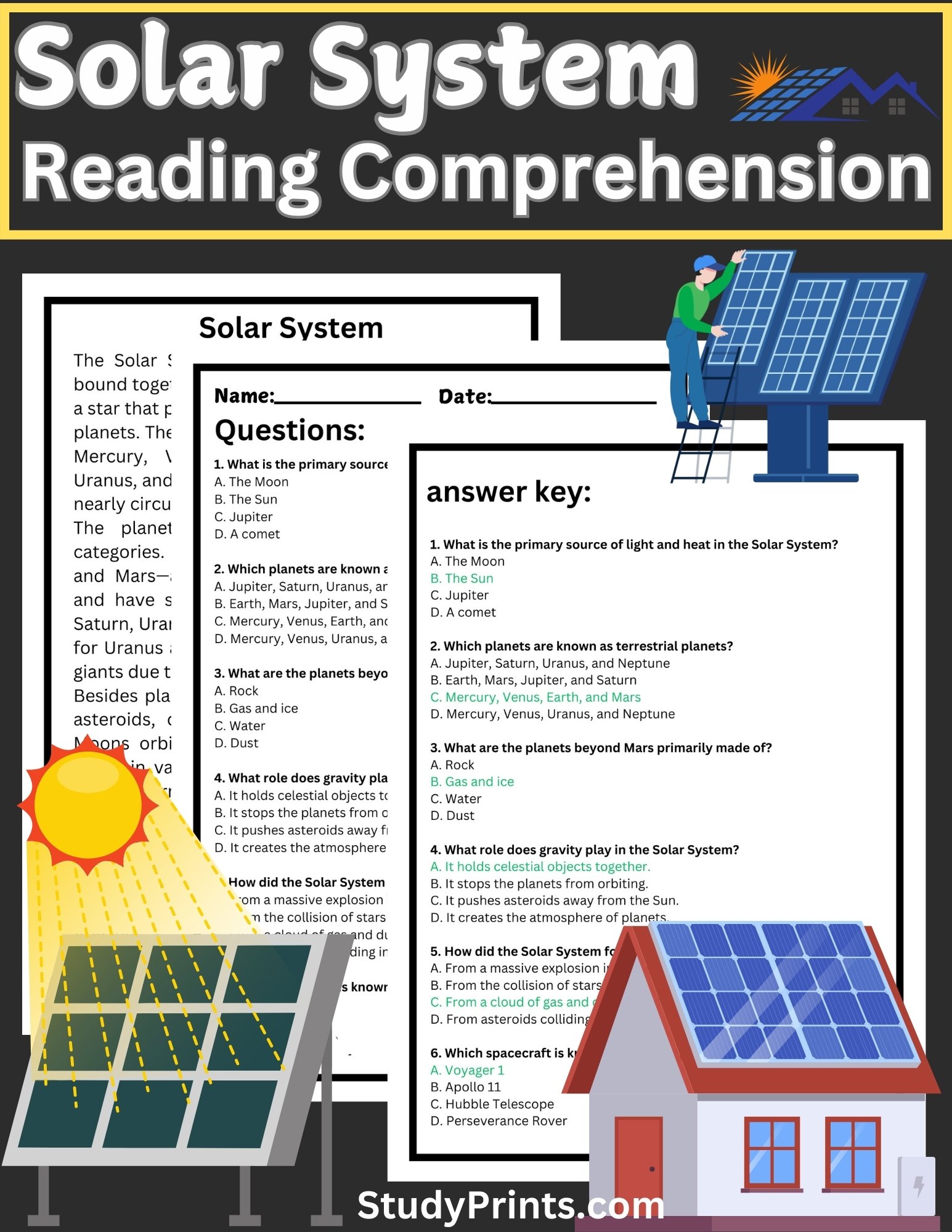 Solar System Reading Passage with Six Multiple Choice Questions product image (1)