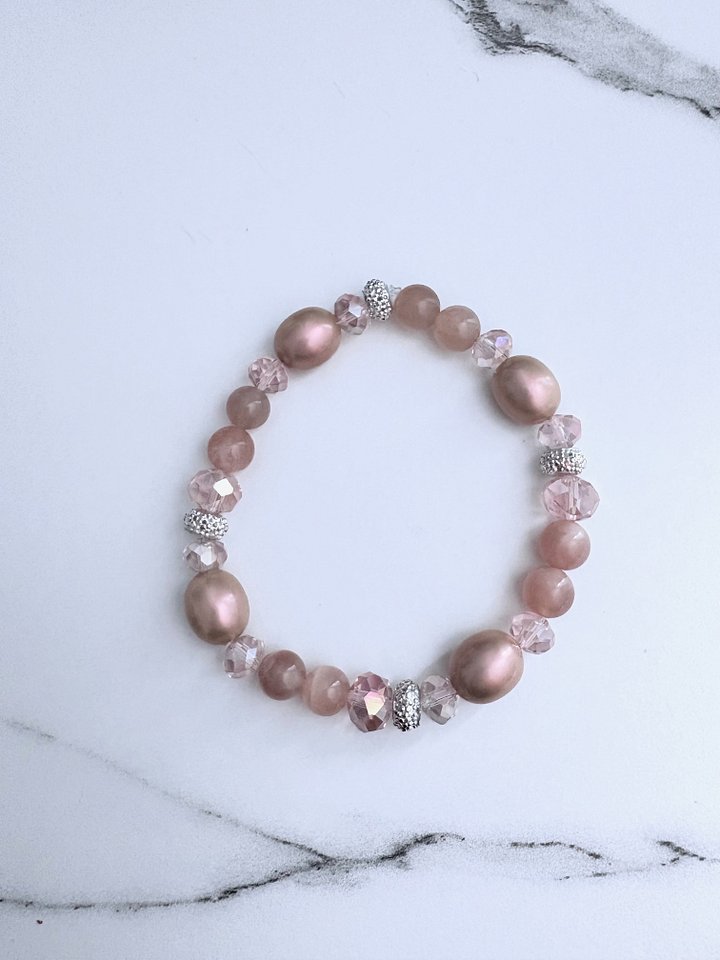 MFD-00049 | Blush Reverie | Semi-Precious & Pearlescent Bead Bracelet | Handmade 8" Stretch Bracelet | Coastal Charm Jewelry by Monique Faella Designs™ product image (1)