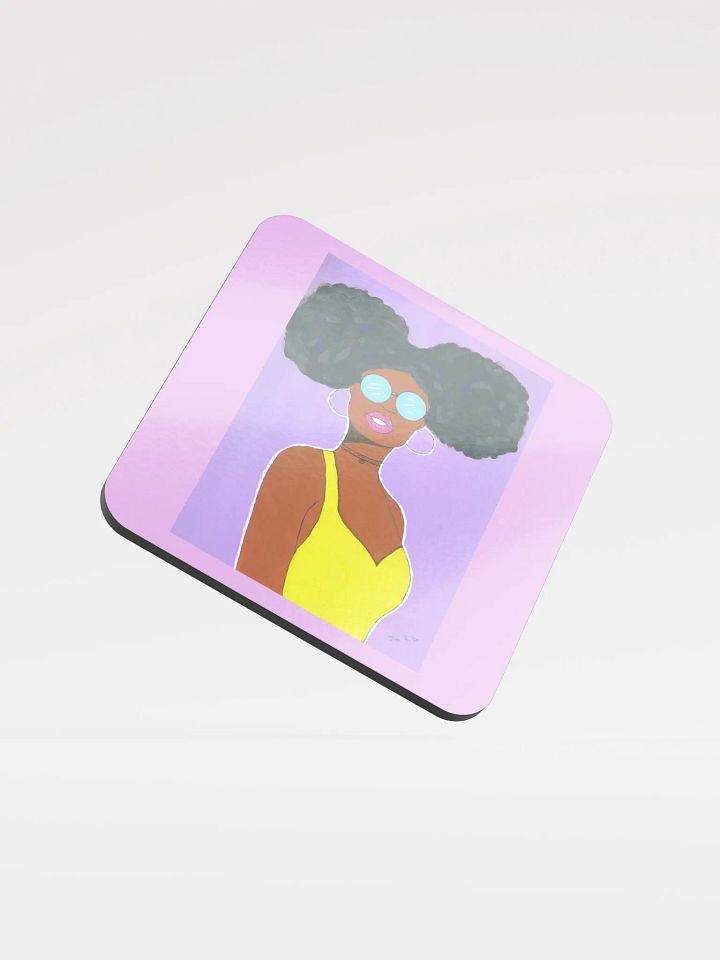 Afro American girl (art by Dina R.) - acrylic painting picture - Glossed Cork Coaster product image (1)