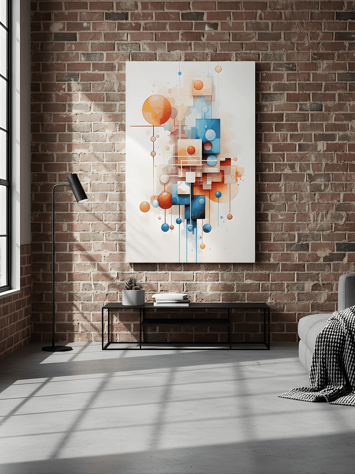 Modern Abstract Geometric Wall Art Print in Blue and Orange Canvas product image (2)