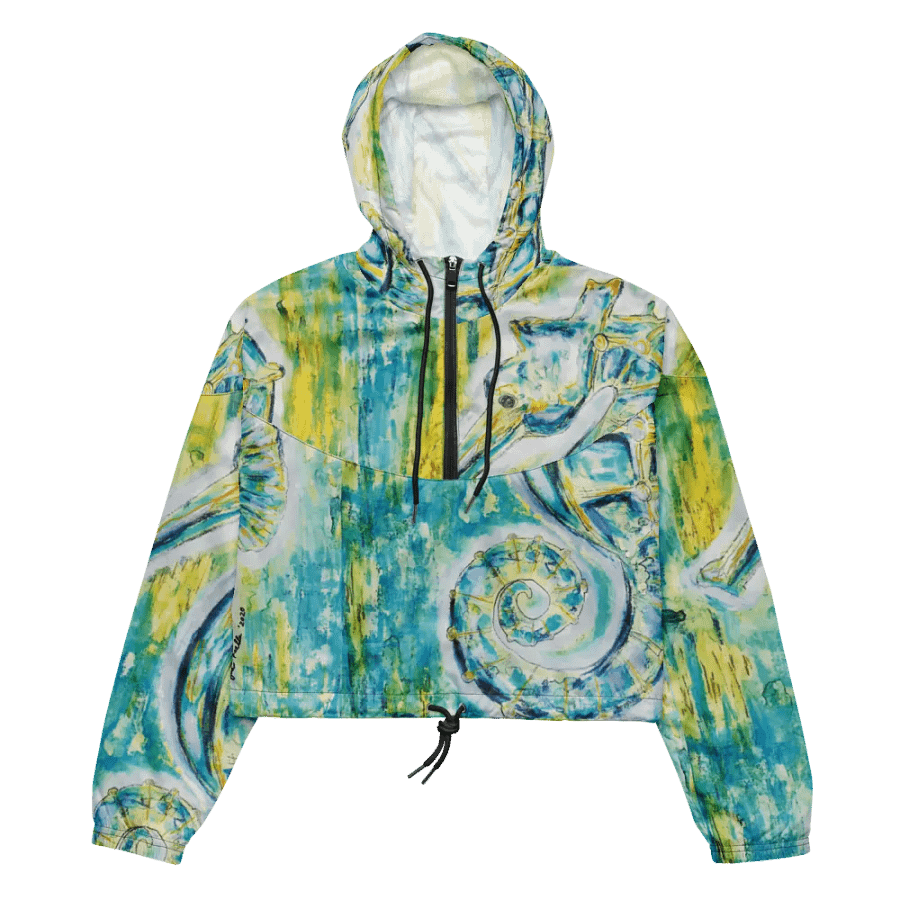 Ocean Majesty | Painted Seahorse | Women’s Cropped Windbreaker | Lightweight, Water-Resistant & Coastal Chic product image (4)