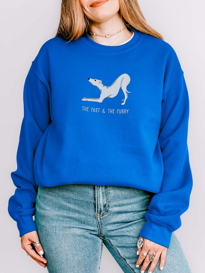 The Fast & the Furry Sweatshirt (Embroidered) of an Italian Greyhound(White) product image (2)