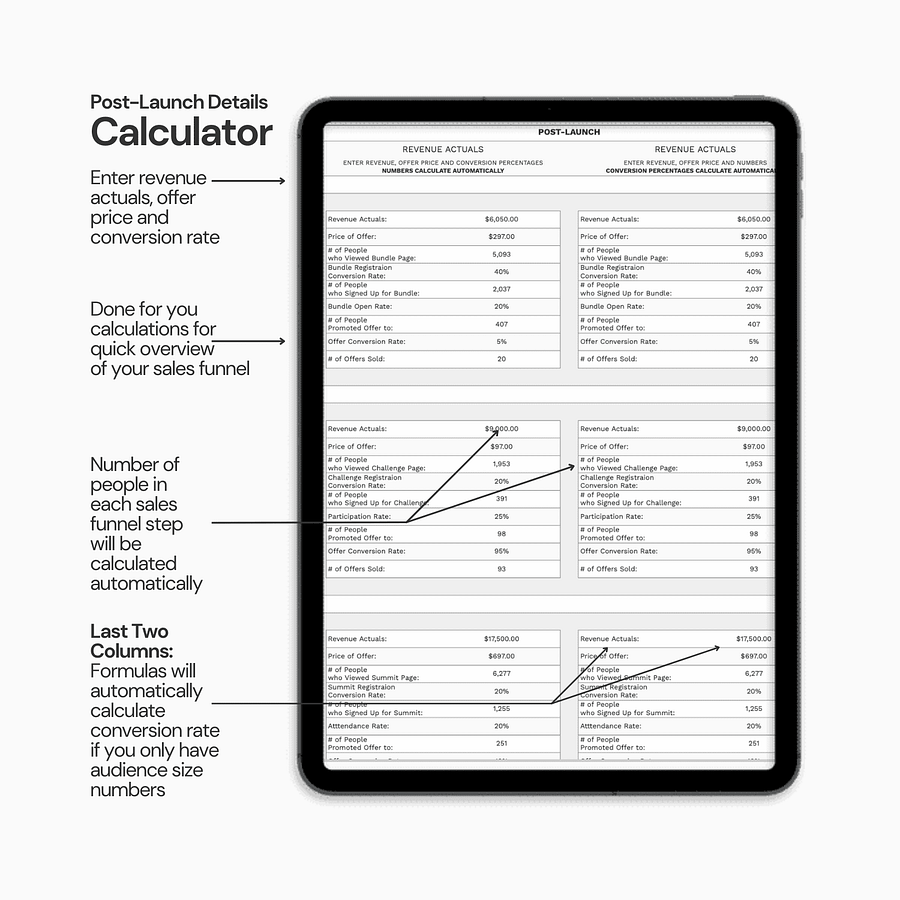 Course Launch Funnel Calculator Spreadsheet product image (7)