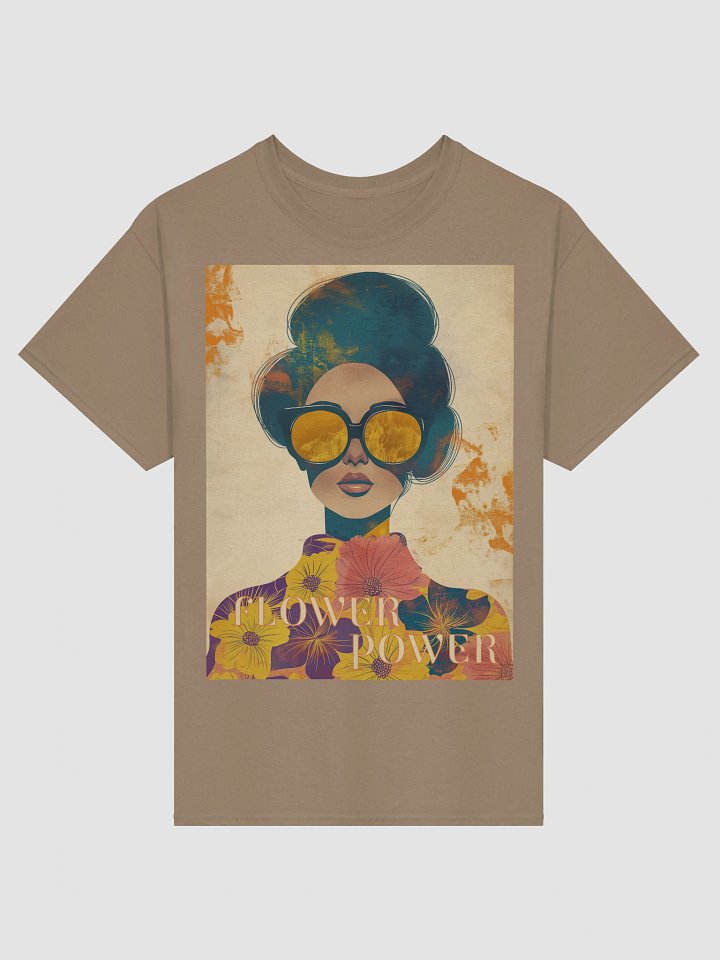 Flower Power Retro T-Shirt – 60s Collage Art with Woman in Sunglasses product image (1)