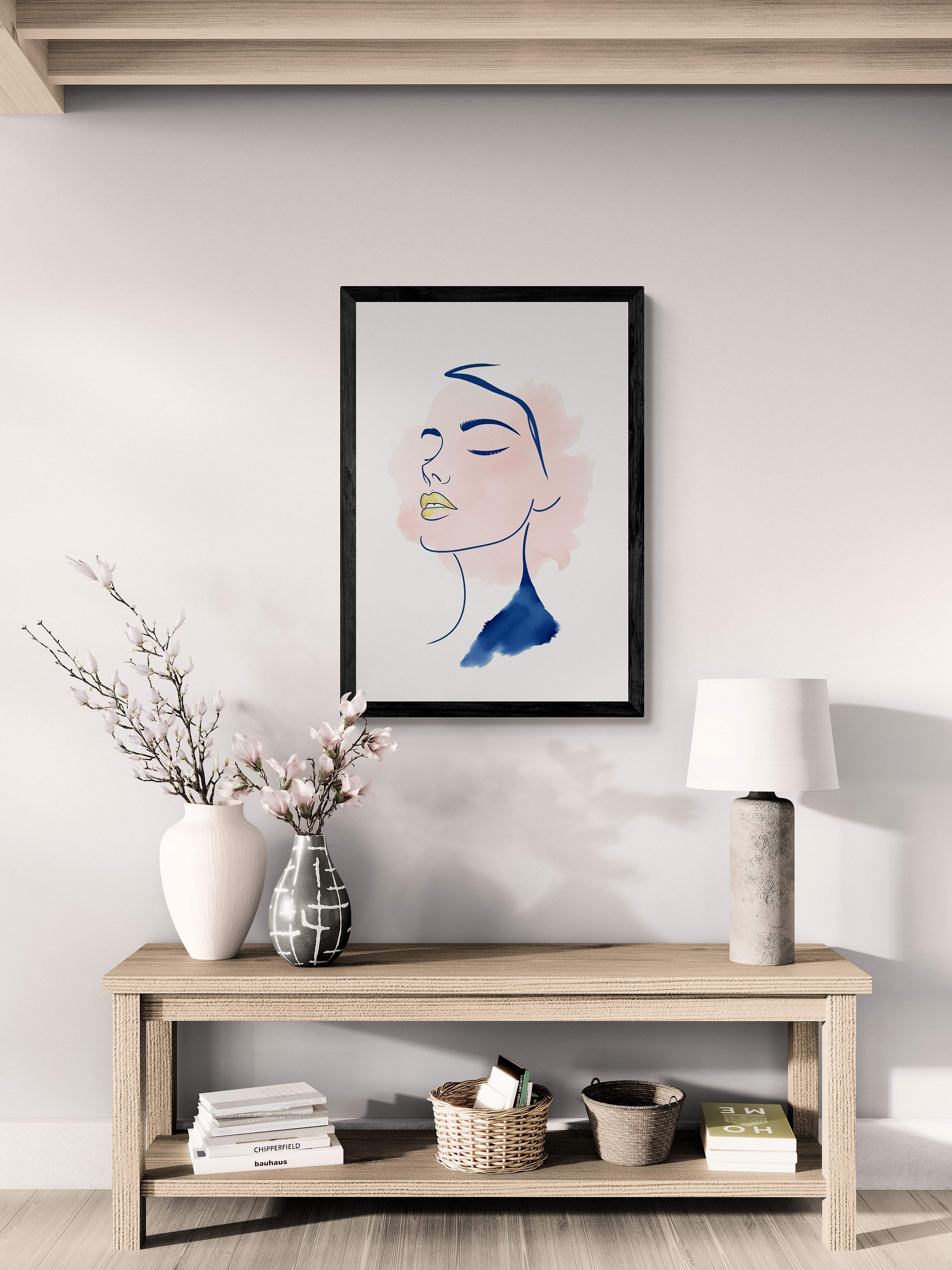 Woman Face Watercolor Art in Blue and Pink product image (1)