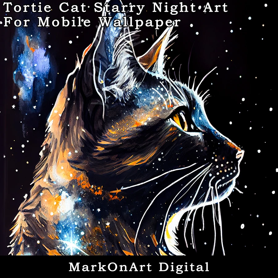 Tortie Cat Starry Night Art For Mobile Phone Wallpaper or Lock Screen | High Res for iPhone or Android Cellphones product image (3)