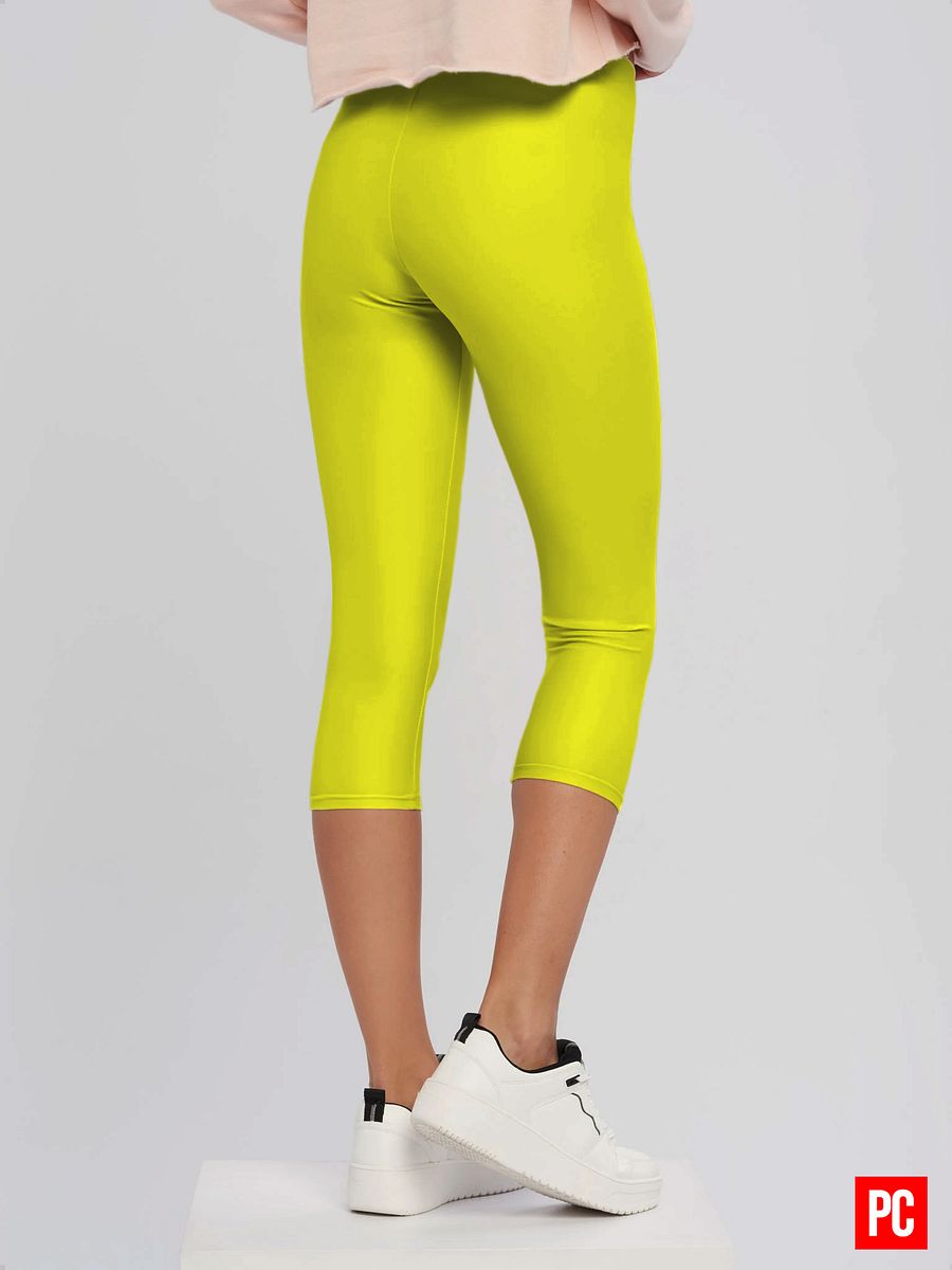 Plain Color Yellow Capri Leggings product image (3)