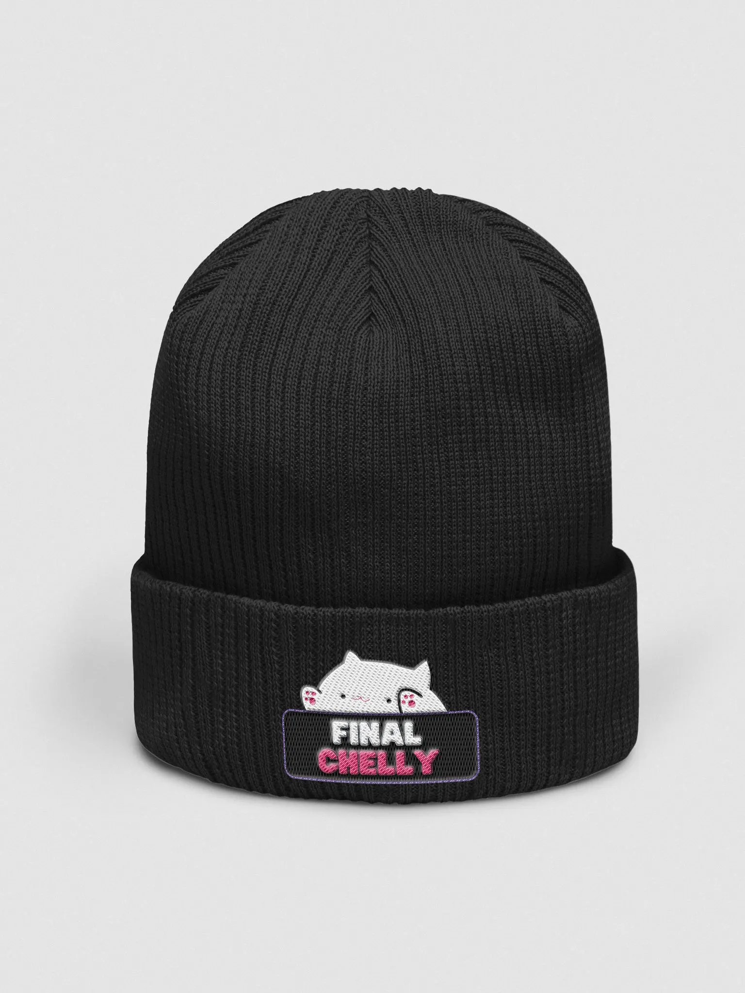 Click Clack Bongo Cat Organic Embroidered Ribbed Beanie product image (2)