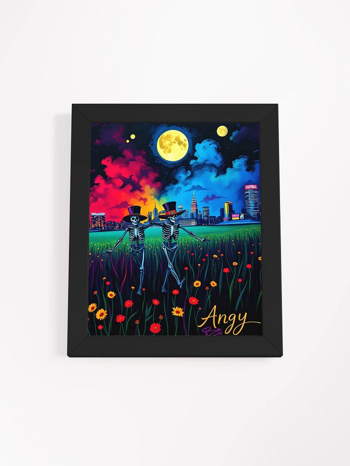 Iconic GD Skeletons dancing in the moonlight, vibrant Ayous Wood Framed Matte Poster product image (1)