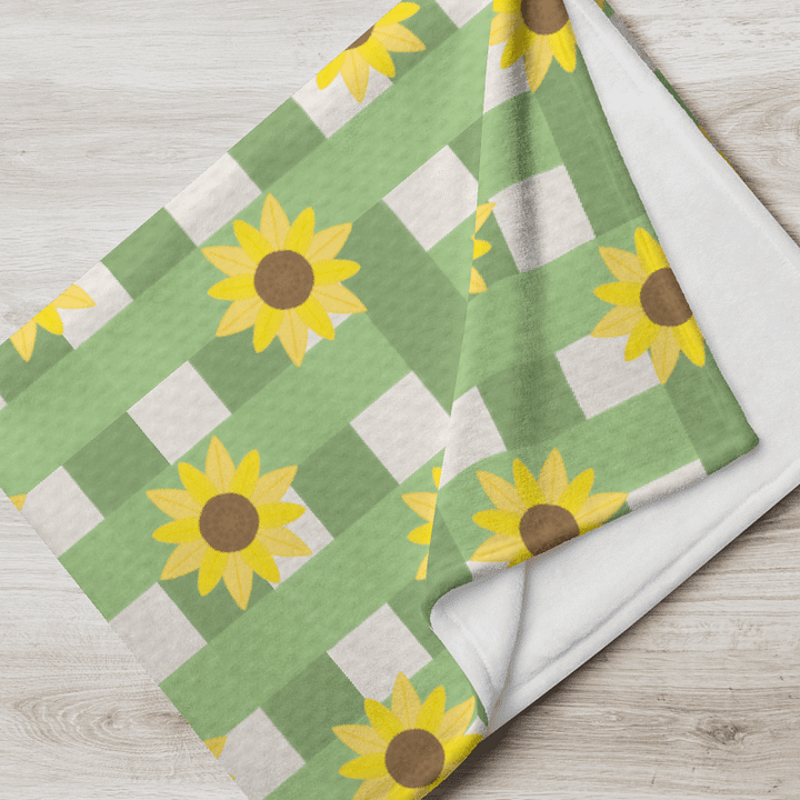 Sunflower Gingham Pattern- Green Background Throw Blanket product image (1)
