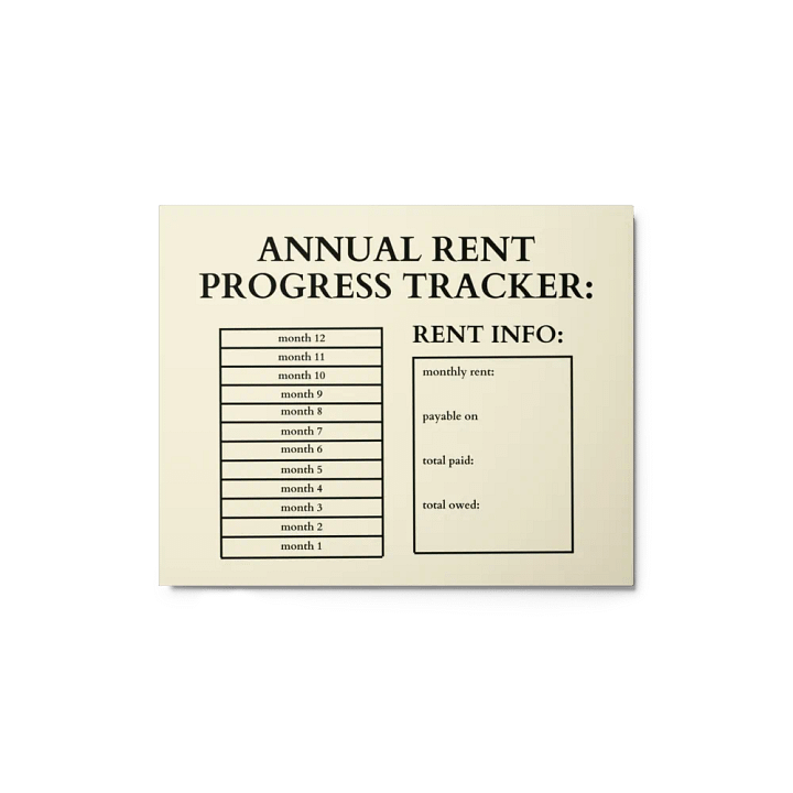HIGHFALUTIN ANNUAL RENT TRACKER (black design 6) product image (1)