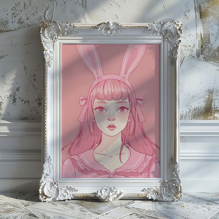 Pink Rabbit Girl Coquette Art Print product image (17)