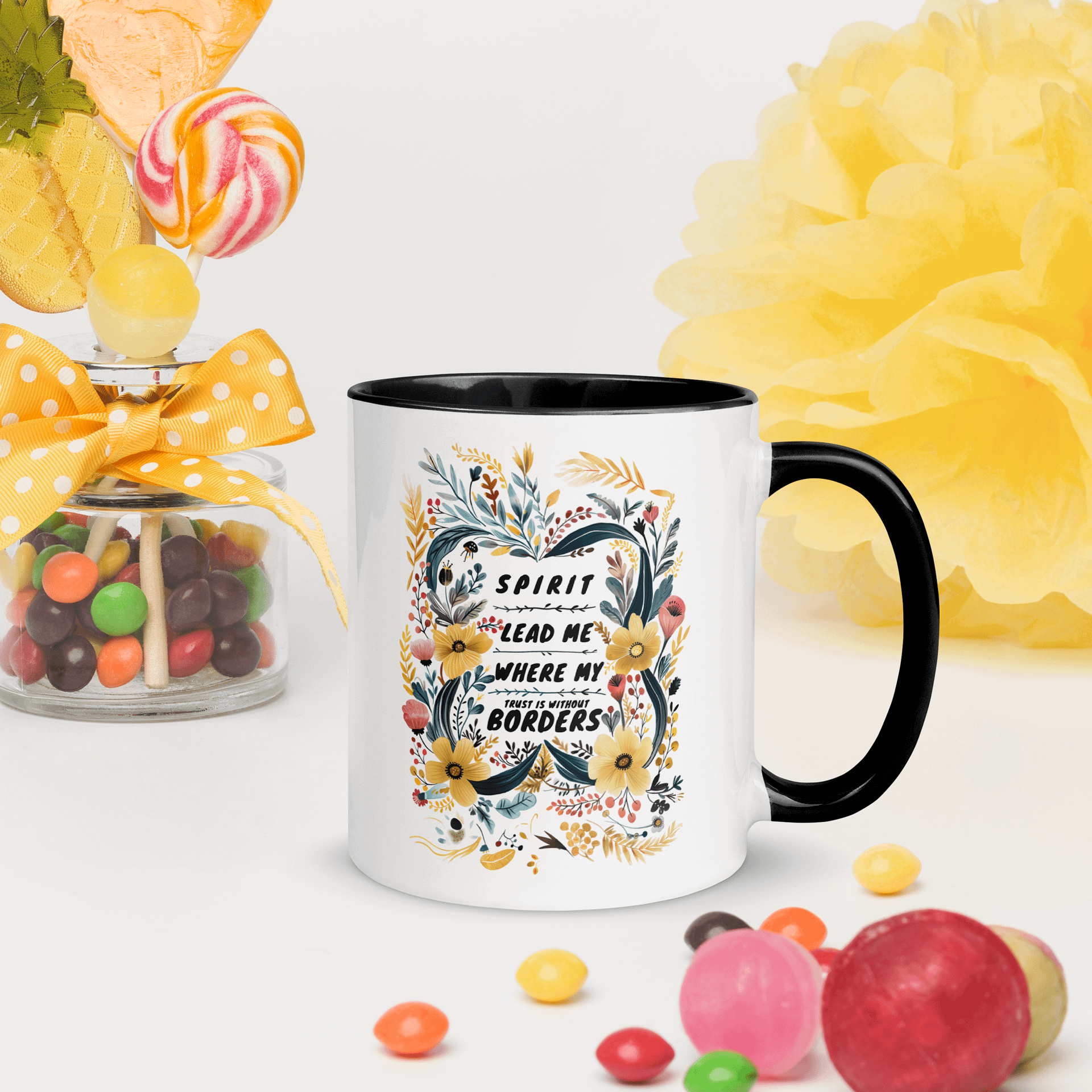 Spirit Lead Me Where My Trust Is Without Borders Floral Bliss Of a Peek-a-Boo Burst Of Vibrant Colors Ceramic Mug product image (3)