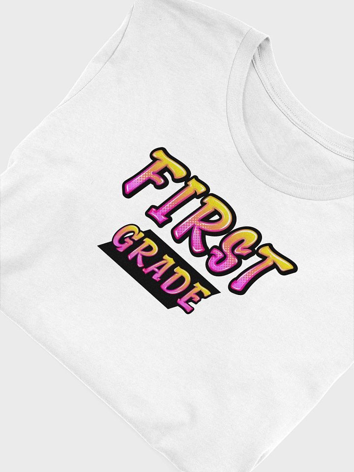 FIRST GRADE Teacher Shirt - Pink + Yellow Bold Letters product image (1)