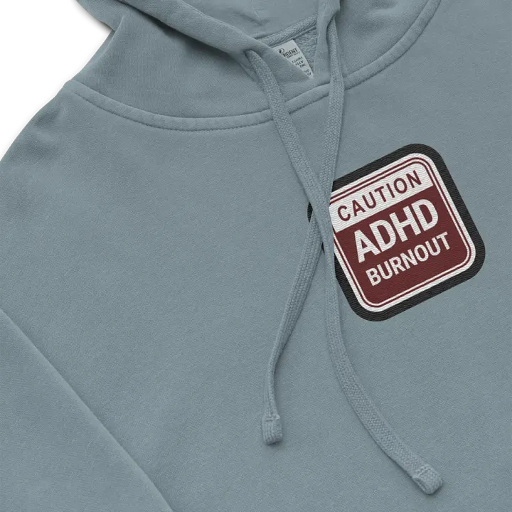 CAUTION: ADHD BURNOUT embroidered pigment hoodie (maroon bubble design 2) product image (1)