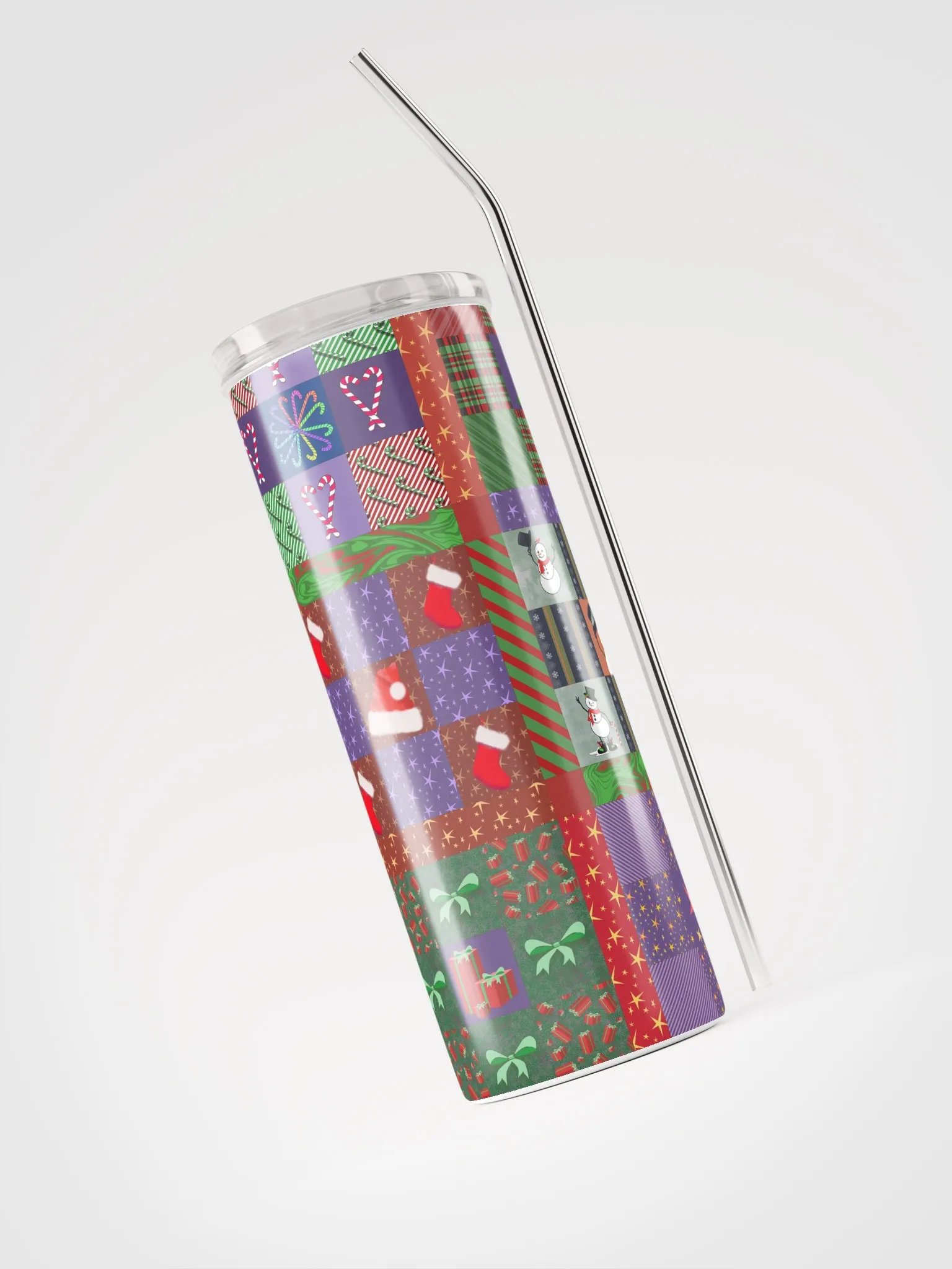 Christmas Memories Patchwork Stainless Steel Tumbler with Straw product image (10)