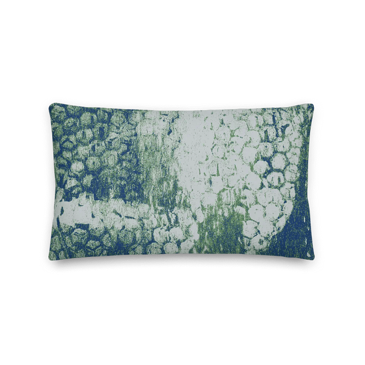Honeycomb Grunge Throw Pillow in Mossy Green and Deep Blue on Bright Sand product image (1)