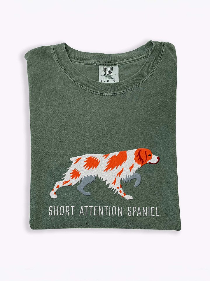 Short Attention Spaniel T-Shirt(Embroidered) of a Brittany Spaniel(Orange & White) product image (1)
