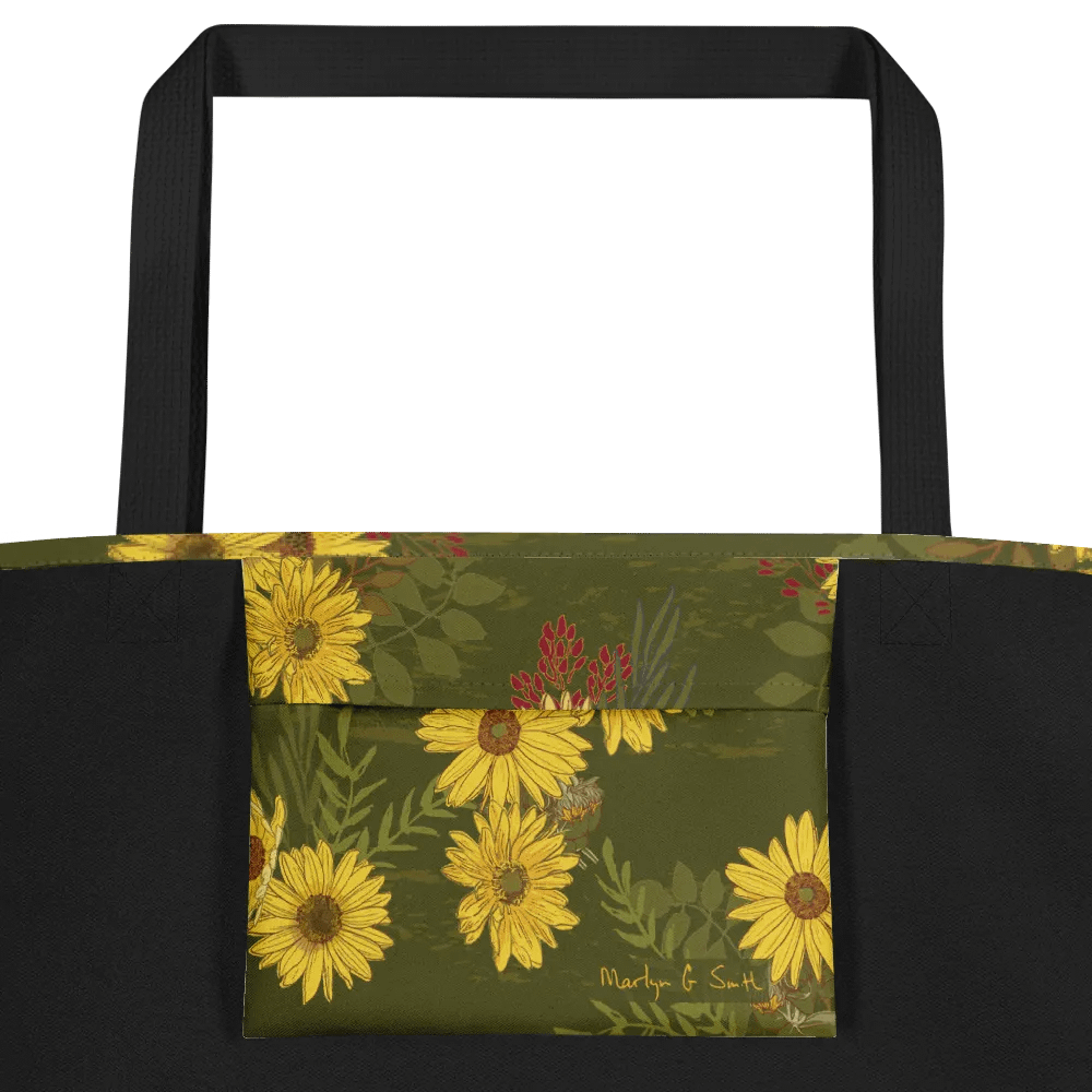 “Helianthus Sunflower Scattered Amongst the Greens” Large Tote Bag product image (2)