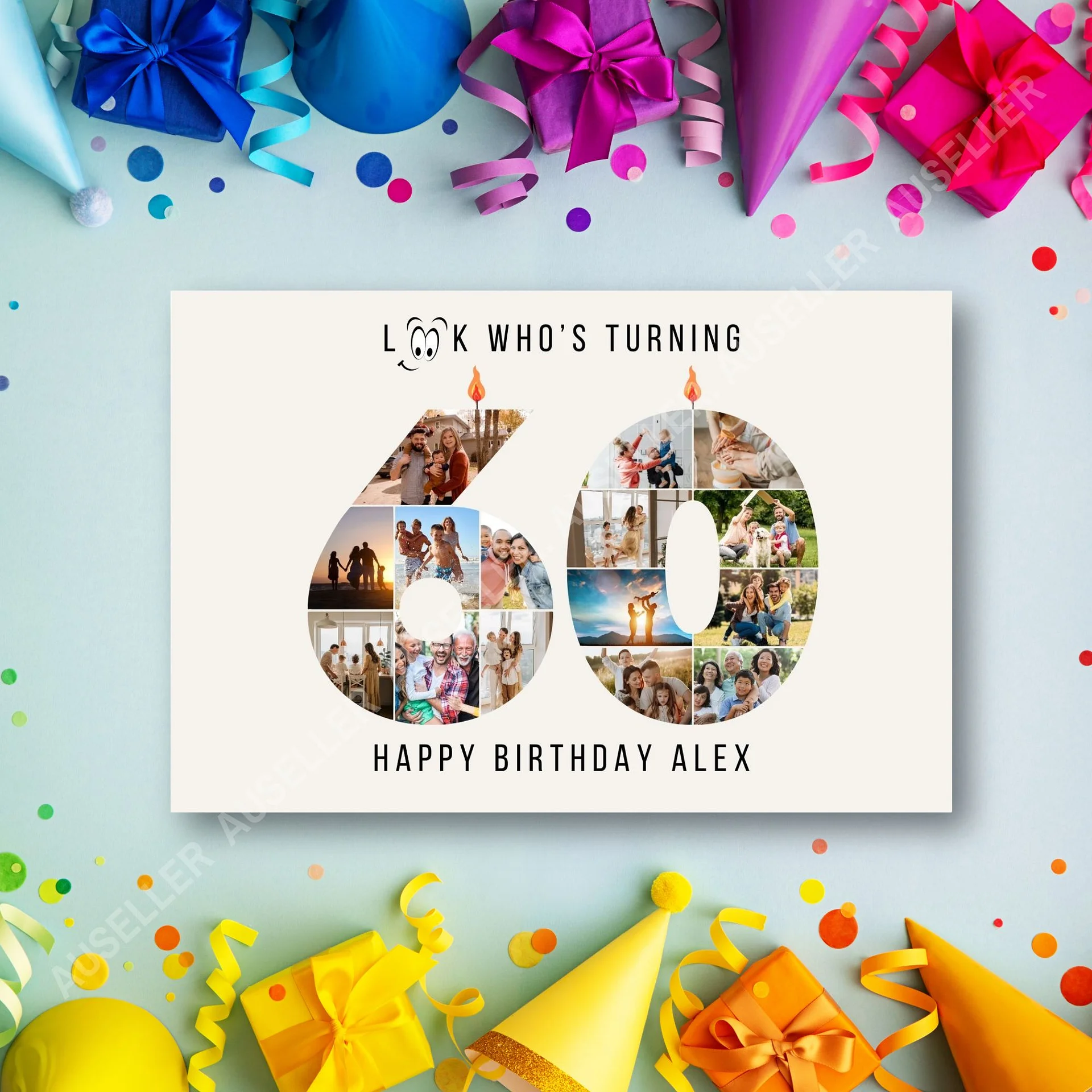 60th Birthday Number Photo Card Canva Template product image (3)