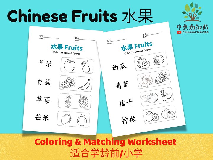 Mandarin Fruits Color & Match | Chinese Hanzi Activity Pack | Printable PDF product image (2)