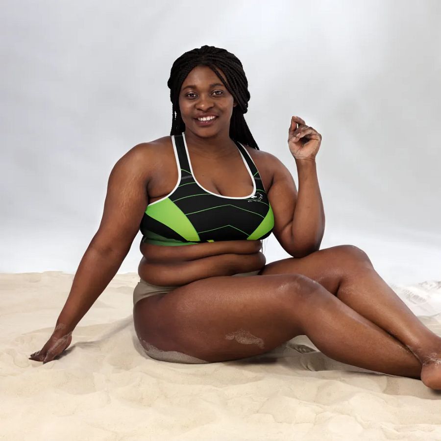 Black and green pattern base All-Over Print Padded Sports Bra. product image (5)