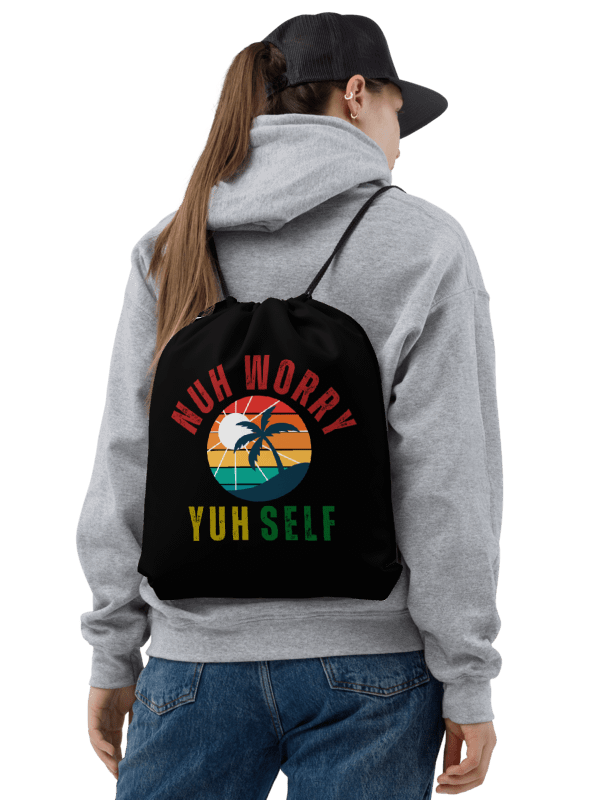 Nuh Worry Yuhself Drawstring Bag – Jamaican Slang Gym Sack, Beach Bag, or Travel Souvenir product image (2)