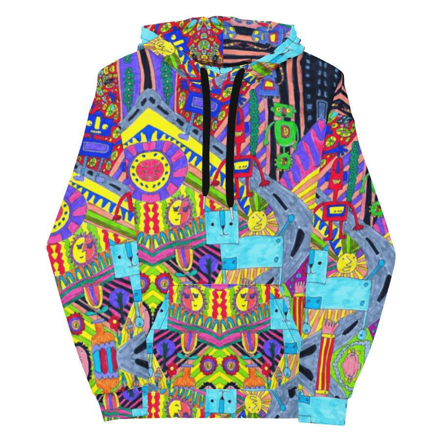 Abstract Colourful Doodle Robots Unisex Pull Over Hoodie product image (12)