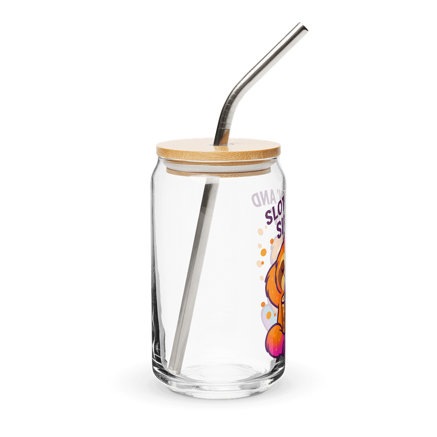 Slothin’ and Sippin’ – Funny Sloth Glass Cup with Lid & Straw | Sloths Having Snacks Collection product image (4)