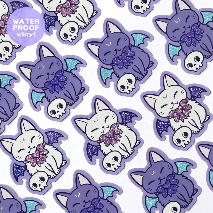 Spooky Cute Bat Cat Glitter Vinyl Stickers product image (2)