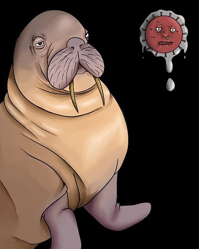 Did a Making Monsters Draw Along. The words were Flu, Walrus, multiple mouths, toothless, greasy #walrus #digitalart #makingm...