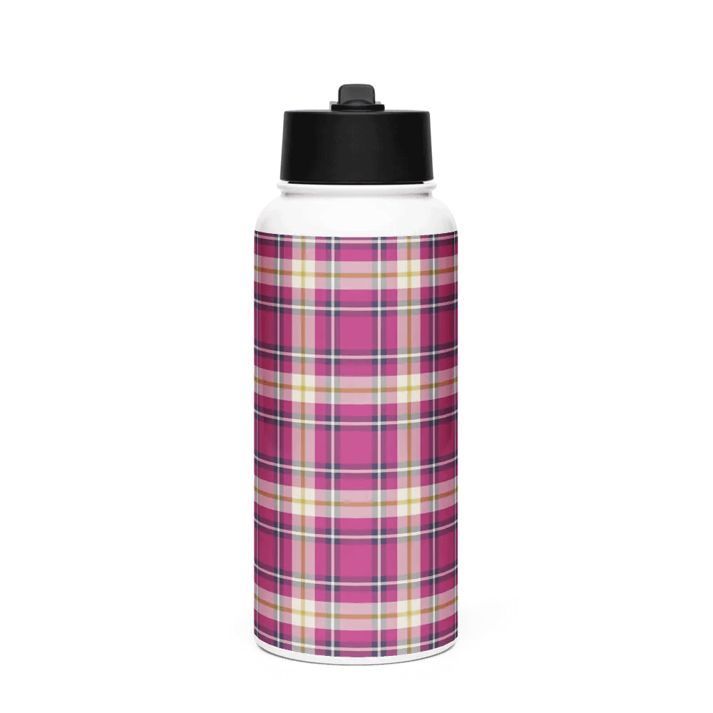 Hot Pink and Navy Blue Plaid Water Bottle product image (4)