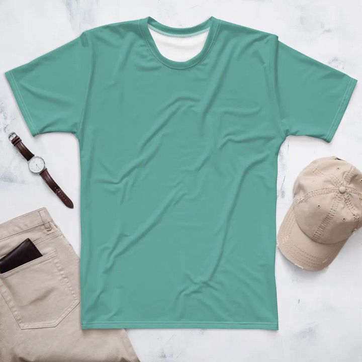 Plain Turquoise Green True Summer Men's Crewneck Polyester Heavyweight Premium T-Shirt by Treasure Pie product image (1)