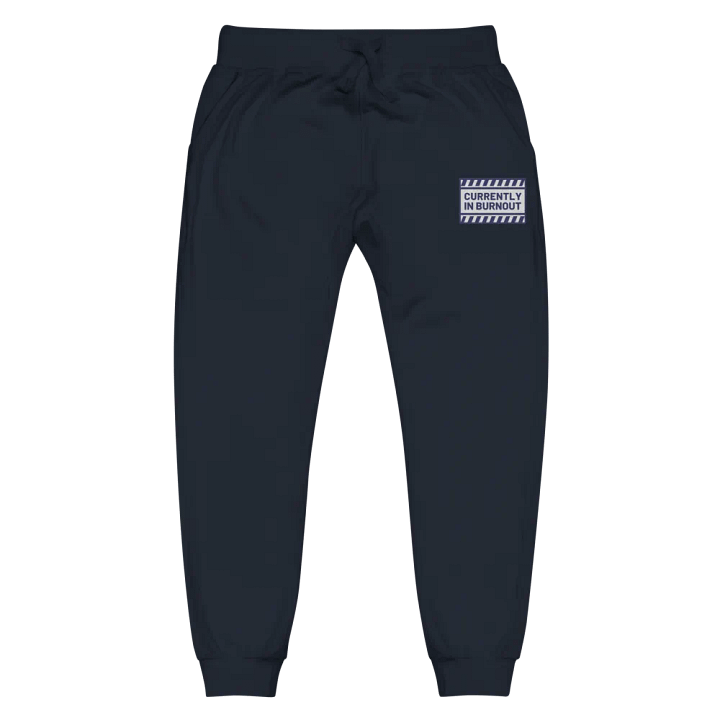 CURRENTLY IN BURNOUT (navy design) embroidered fleece joggers product image (2)