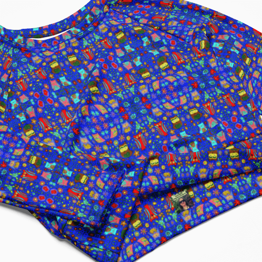Abstract Owls Symmetric Splendor Long Sleeve Crop Top product image (4)