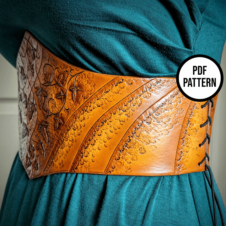 Leather Corset Belt with Vines & Mallorn Leaves - PDF Pattern for Leatherwork product image (2)