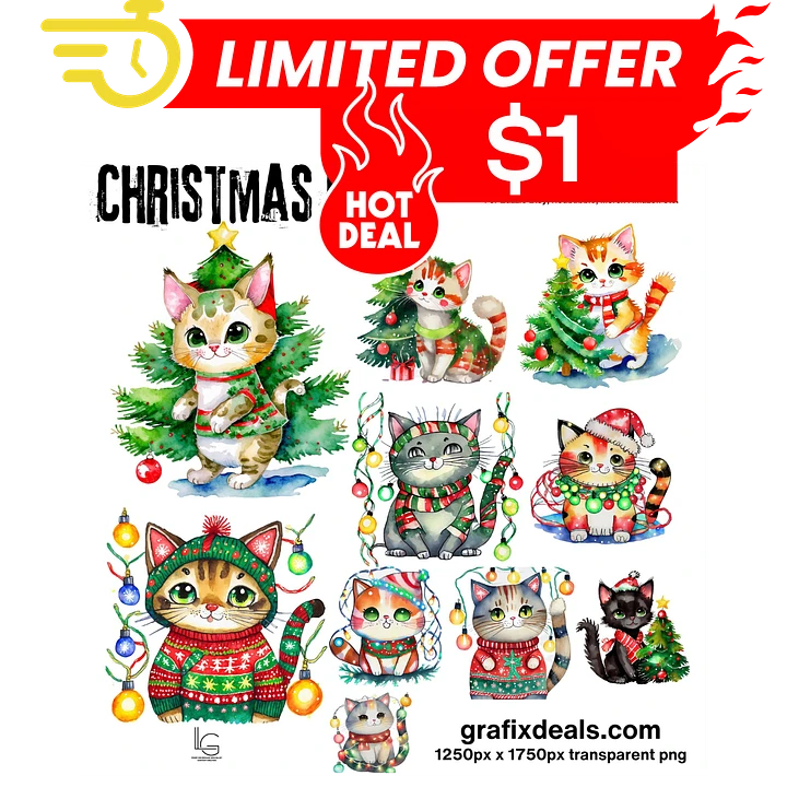 $1 Deal! Cute Christmas Cat Graphics Bundle product image (1)