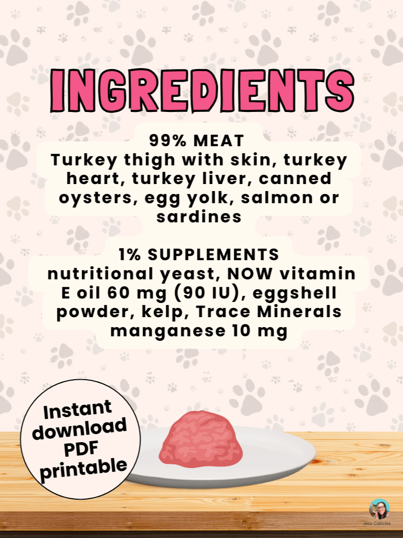Turkey raw boneless cat food recipe ~ 1 recipe for adult cats product image (3)