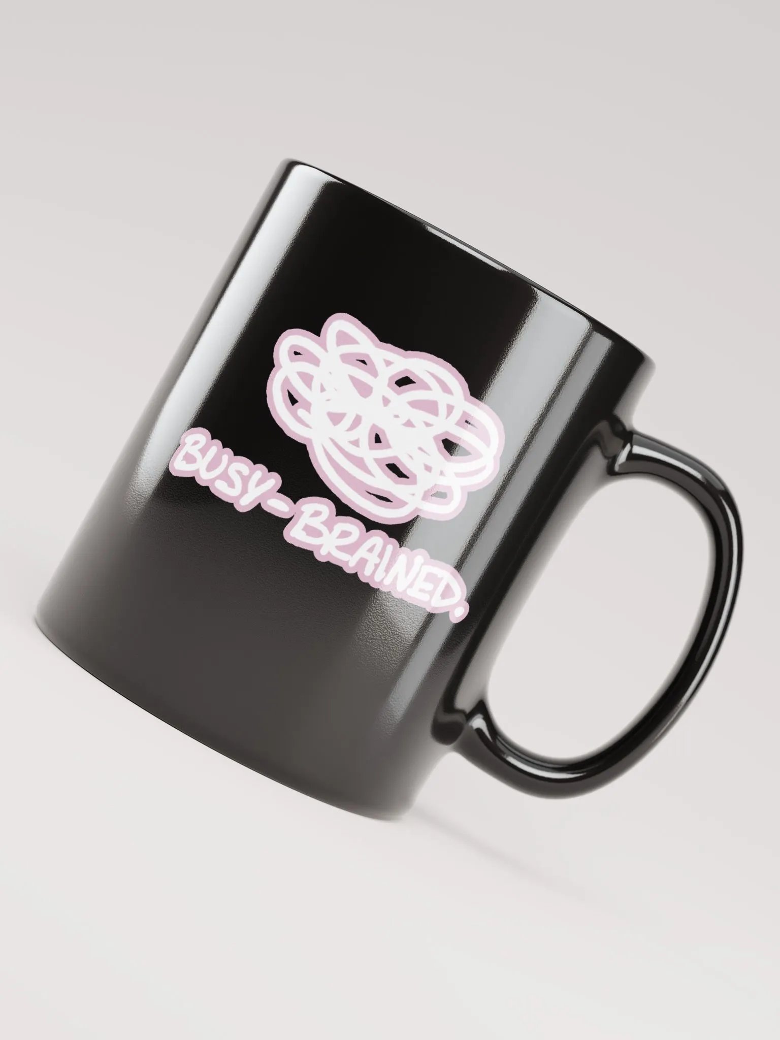 *not* mentally linear (lined design, #E1B9CE) glossy black mug product image (5)