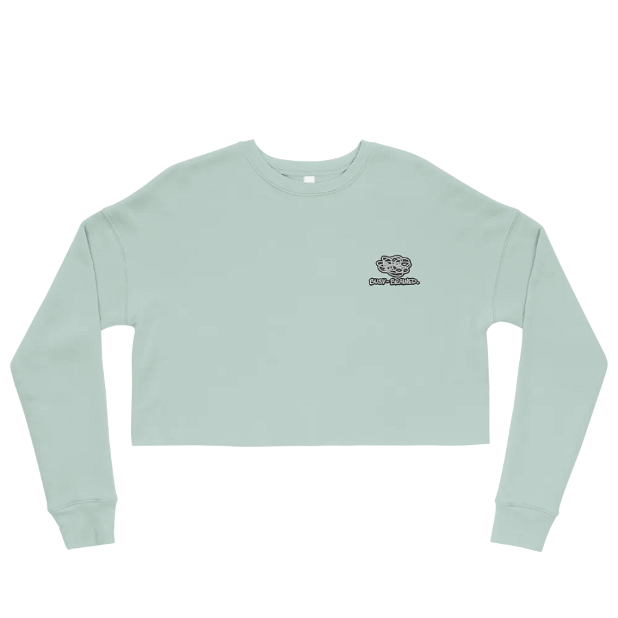 BUSY BRAINED (B&W lined design) embroidered fleece crop crew product image (50)