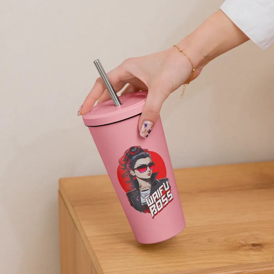 Waifu Boss 20 oz Tumbler Cup - Pink - Insulated Tumbler with a Straw v2 product image (6)