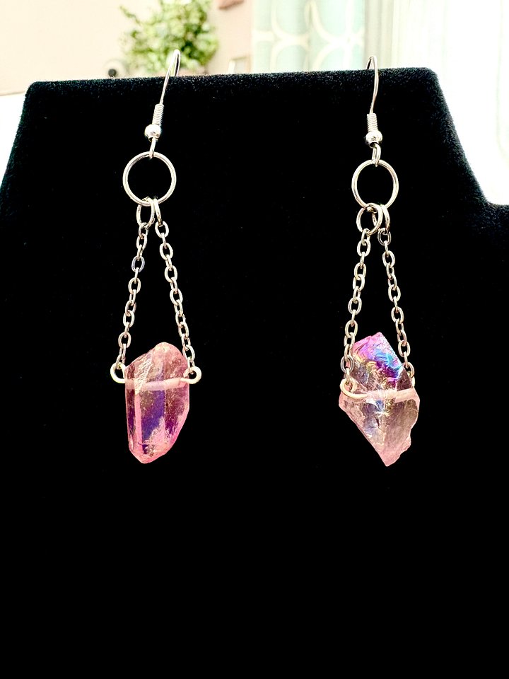 MFD-00253 | October Tourmaline-Like Crystal Quartz Chandelier Earrings | Stainless Steel Chain & Sterling Silver Hooks | Handmade Jewelry by Monique Faella Designs™ product image (1)