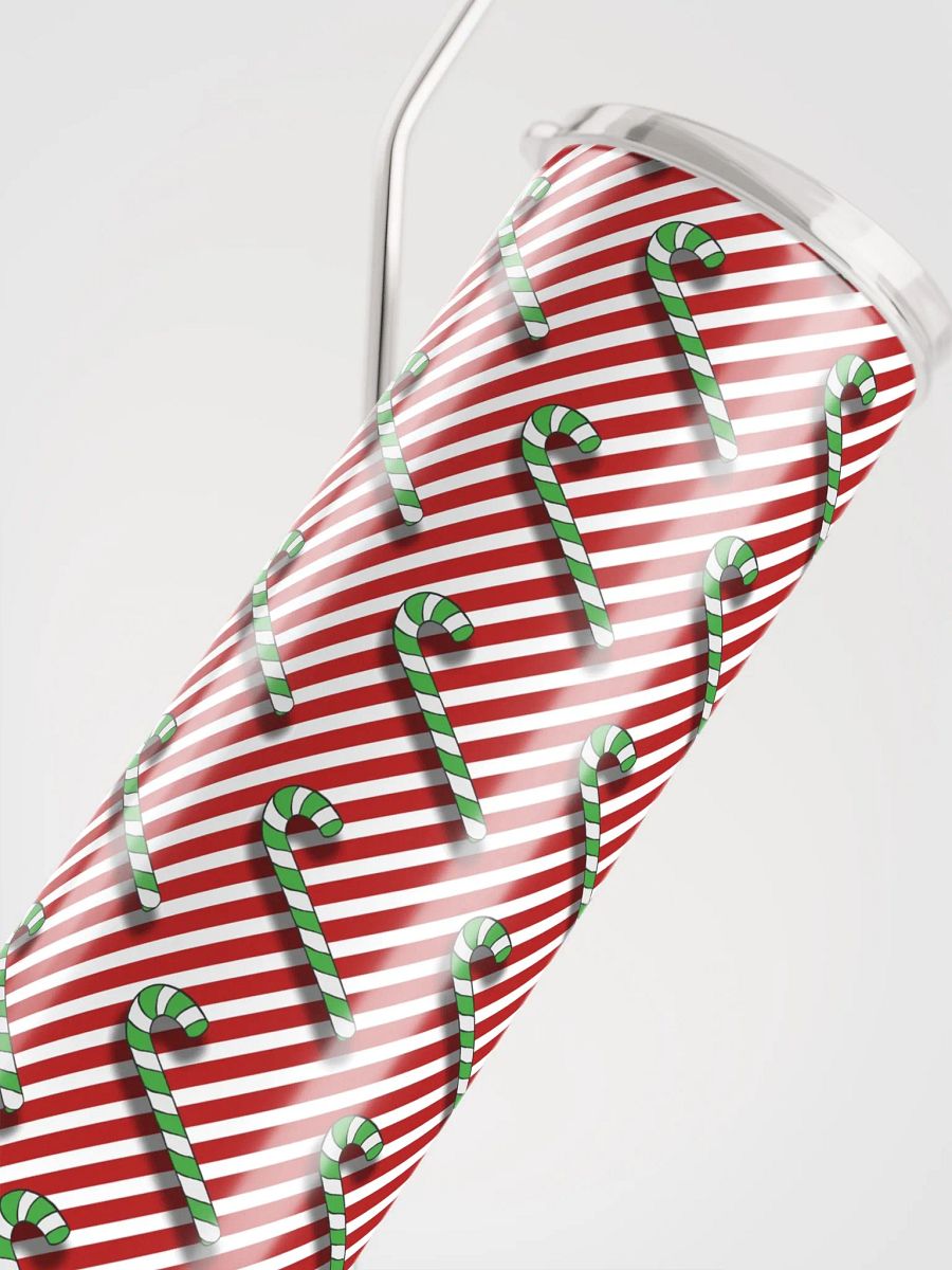 Green Candy Canes on Red Stipe Stainless Steel Tumbler with Straw product image (11)