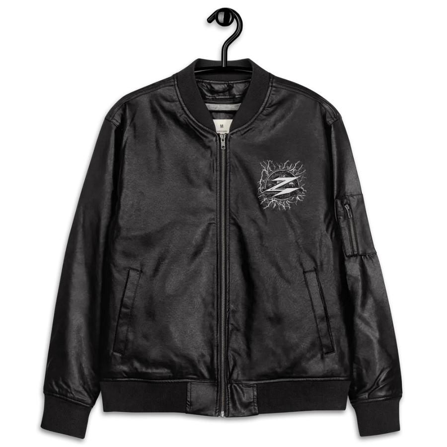 Z Weather Lightning Embroidery Logo Faux Leather Bomber Jacket product image (11)