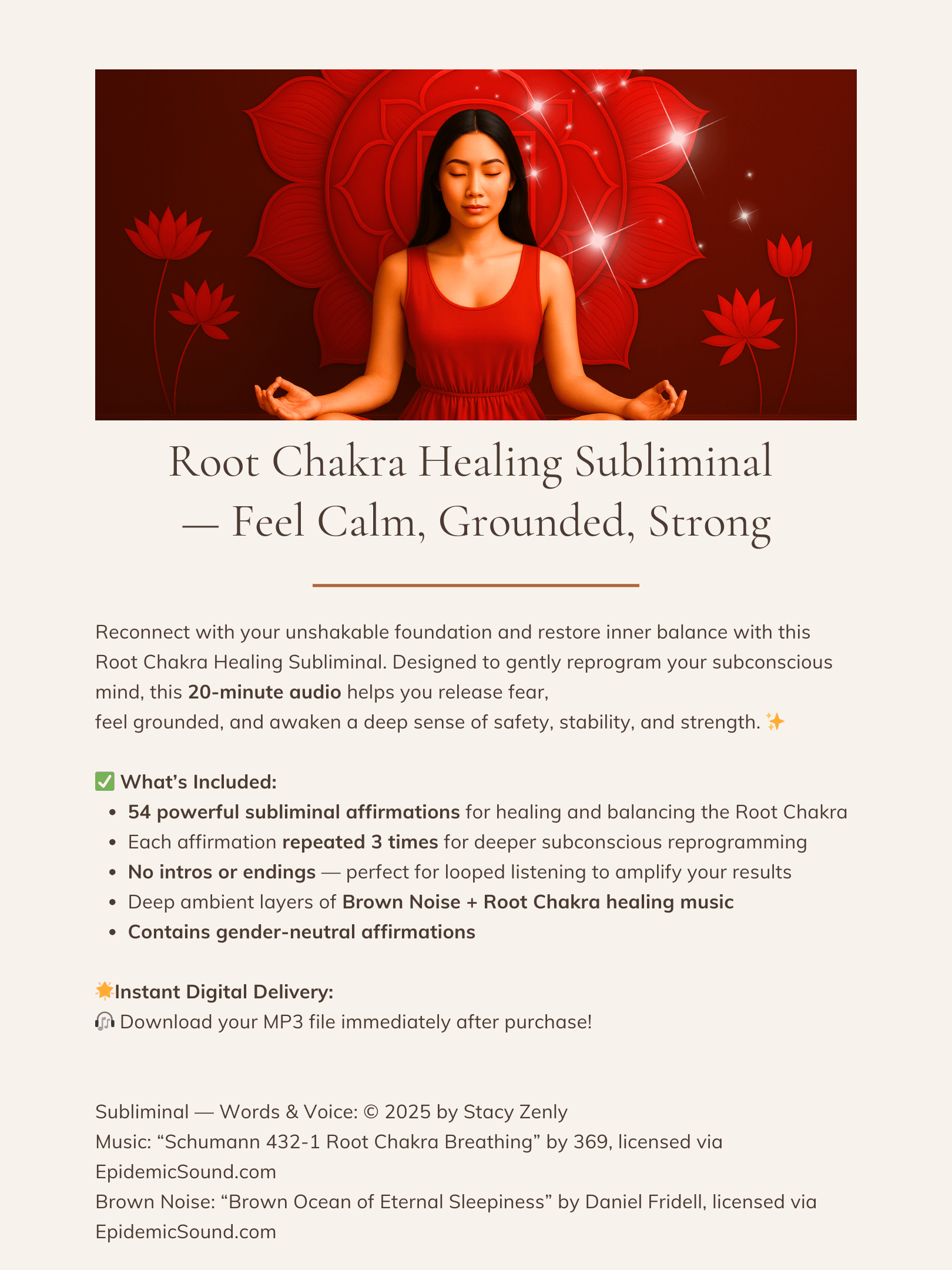 Root Chakra Healing Subliminal - Feel Calm, Grounded, Strong | MP3 Audio Download product image (2)