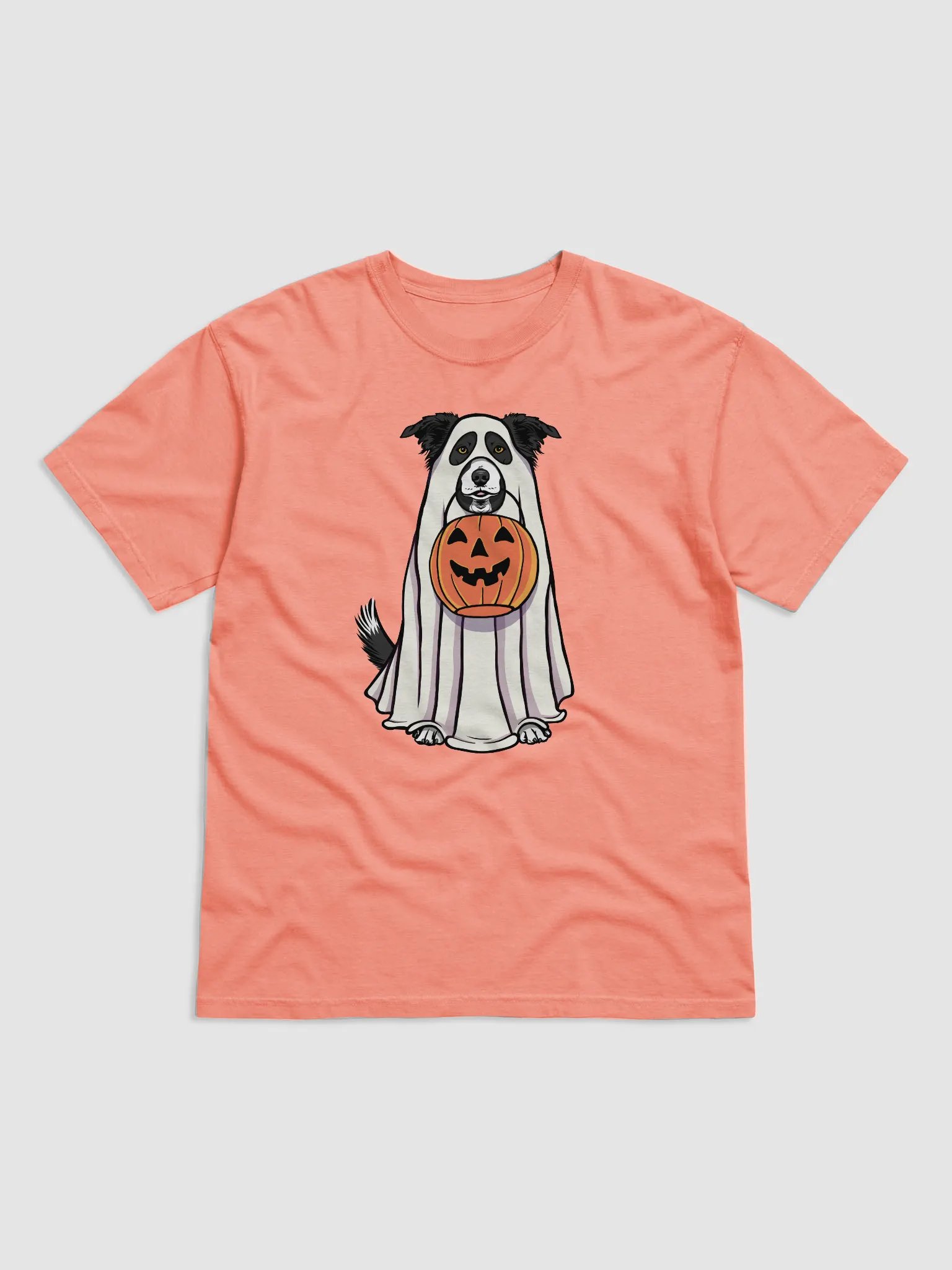 Funny Halloween Border Collie T-Shirt | Funny Border Collie Wearing a Ghost Costume and Holding a Pumpkin Basket product image (19)