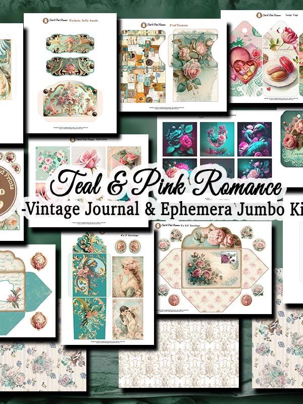 Teal & Pink Romance Journal & Ephemera Kit Digital Download only product image (6)