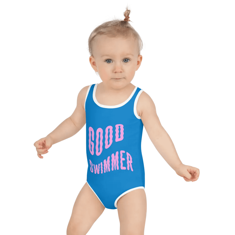 Good Swimmer Pink on Blue Kids Swimsuit product image (5)